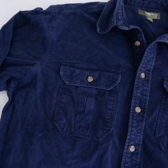 Vintage Gander Mtn Outdoors Navy Heavyweight Button Up Shirt Lt Made In Morocco - Picture 9 of 11